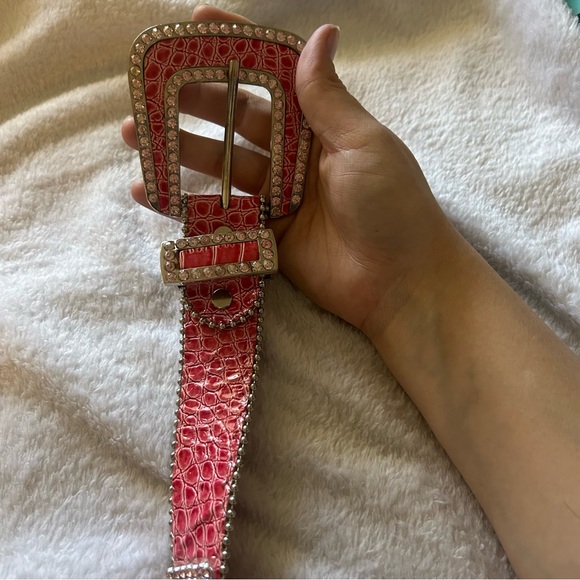 Western Style S/M Pink Rhinestone Embellished Belt Cowgirl Rodeo Leather - Picture 13 of 14